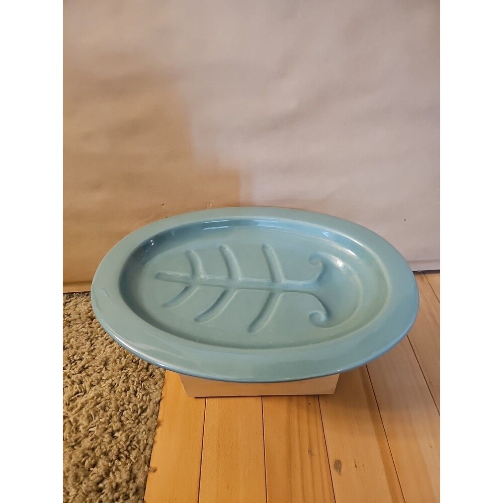 Vintage Red Wing Pottery Made in USA Green Oval Steak Serving Platter  9x12.5”